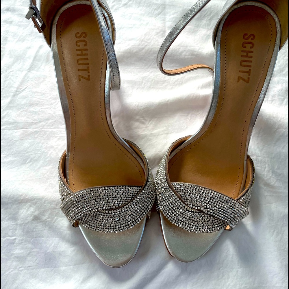 Schutz Jolita Crystal-Embellished Leather Sandals